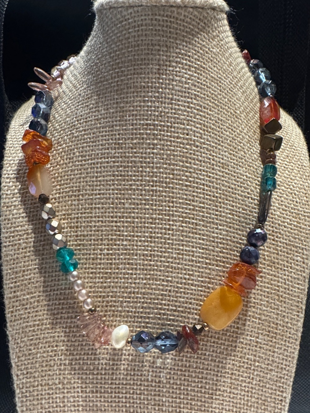 Amber, Stones, glass  Handcrafted Multicolor Beaded Necklace - Women Jewelry